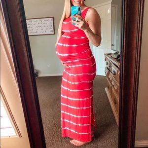 Tie-dye Maternity Coral Maxi Dress | Baby Shower